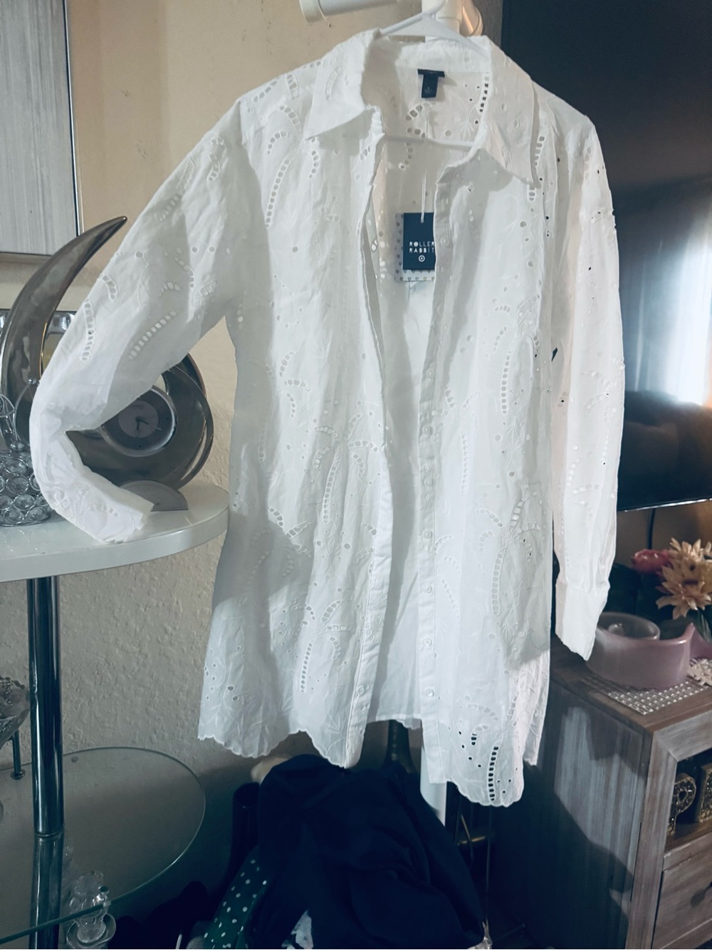 White Eyelet Button-Front Men's Shirt